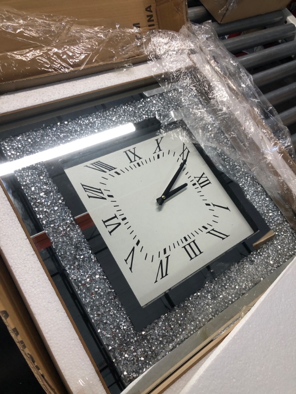 Photo 1 of GOAND Crystal Crush Diamond Mirrored Clock-20 x20 Square Luxury Silver Wall Clock Decor for Dining Room, Living Room, and Bedroom Silver 20*20 in