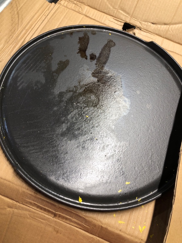 Photo 2 of (minor damage ) (nop returns) 2-in-1 Cast Iron Griddle for Oklahoma Joe's 7577447P04 Charcoal Grill, 18 inch Non-stick Griddle Pan for Outdoor Weber, Nexgrill, Kamado, Big Green Egg 18 & 22 inch Charcoal Kettle Grill Accessories 18"