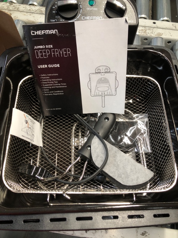 Photo 2 of **MAJOR DAMAGE READ NOTES**
Chefman Deep Fryer with Basket Strainer, 4.5 Liter XL Jumbo Size, Black Stainless Steel