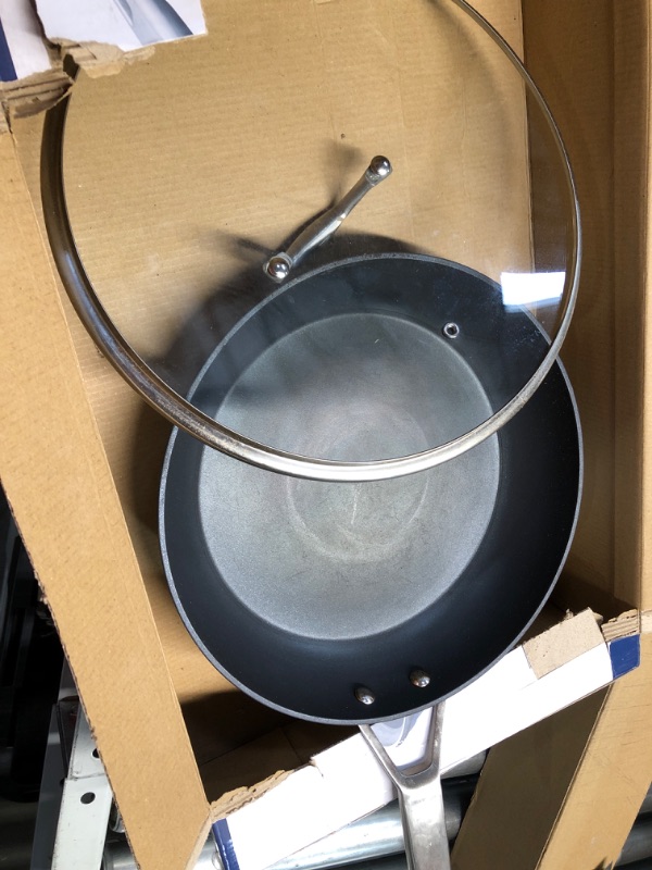 Photo 2 of (damage) MsMk 12 inch Blue Nonstick Induction Frying Pan with lid, Stay-Cool Handle Heat Evenly Cooking Pan, Burnt also Non stick Fry Pan, Scratch-resistant, Cleaned Easily Non-stick Skillet for Cooking 12" with lid Blue Diamond