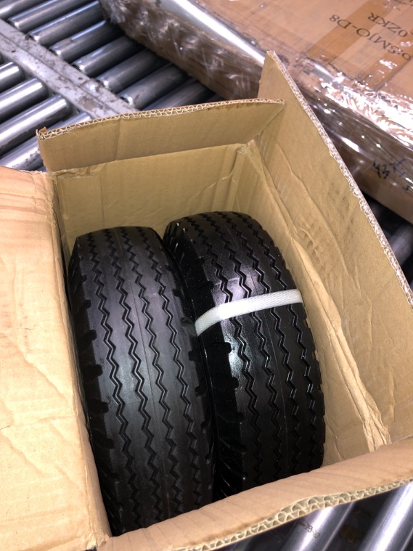 Photo 2 of 2-Pack 4.10/3.50-6" Flat Free Tire with Rim,13" Hand Truck Utility Universal Wheels, 3" Centered Hub with 5/8" Ball Bearings,w/Grease Fitting,410/350-6",410/350x6