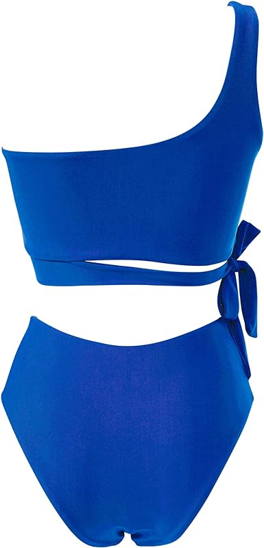 Photo 1 of MOOSLOVER Women One Shoulder High Waisted Bikini Tie High Cut Two Piece Small Swimsuits
