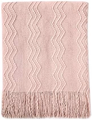 Photo 1 of BOURINA Throw Blanket Textured Solid Soft Sofa Throw Couch Cover Knitted Decorative Blanket, 50" x 60" Pink
