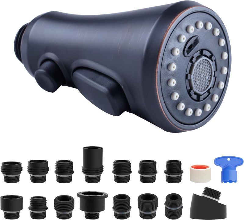 Photo 1 of Pull Down Spray Head for Kitchen Faucet, 3-Function Kitchen Sink Spray Nozzle with 15 Adapters, Faucet Head Replacement Compatible with Moen, American Standard, Delta, Kohler Faucets,Oil-Rubbed Bronze
