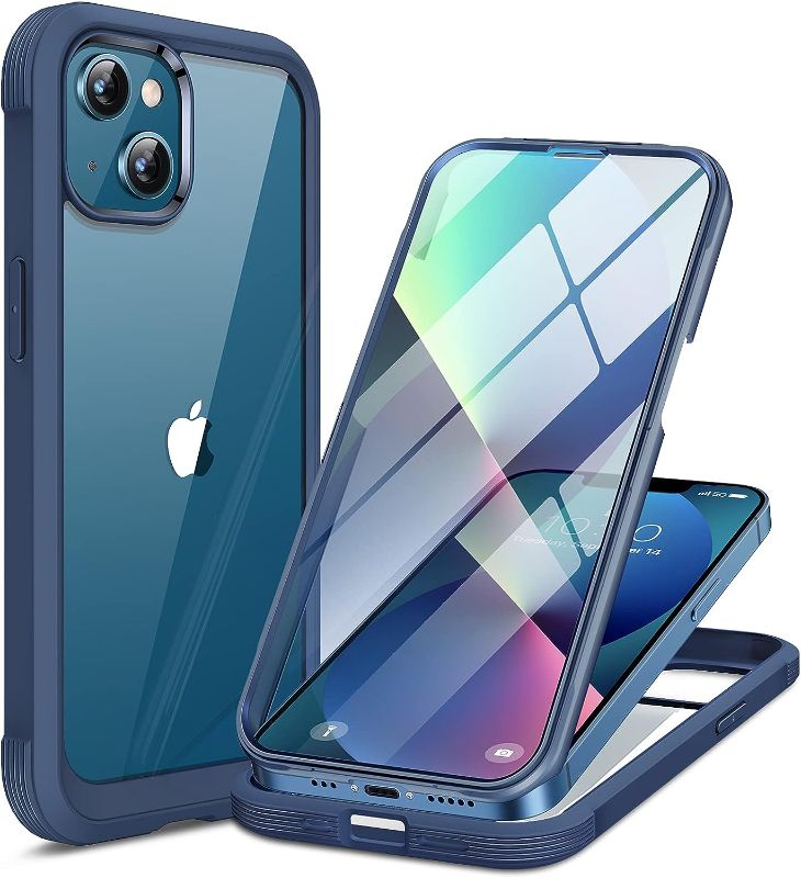 Photo 1 of Miracase Compatible with iPhone 13 case 6.1 inch, [Glass Instead Plastic] with Built-in 9H Tempered Glass Screen Protector for iPhone 13,2023 Upgrade Full-Body Glass Clear Case, Dark Blue
