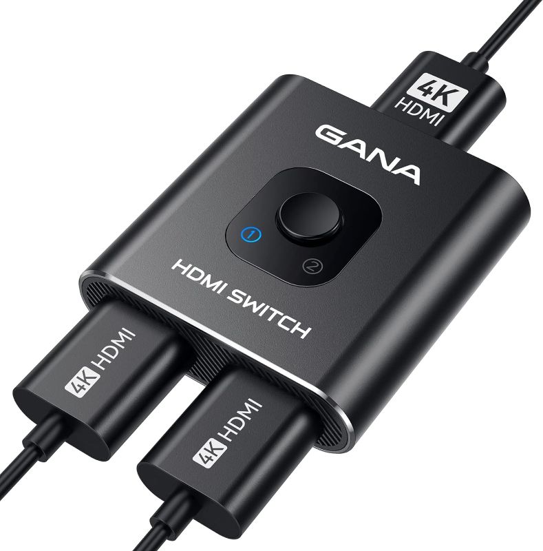 Photo 1 of HDMI Switch 4k@60hz Splitter, GANA Aluminum Bidirectional HDMI Switcher 2 in 1 Out, Manual HDMI Hub Supports HD Compatible with Xbox PS5/4/3 Blu-Ray Player Fire Stick Roku
