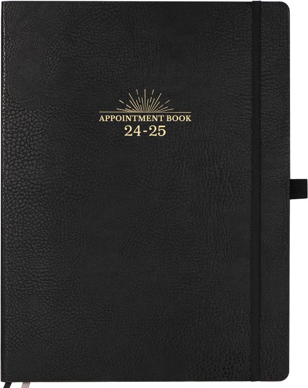 Photo 1 of 2024-2025 Appointment Book - Large 2024-2025 Daily Hourly Planner, JUL 2024 - DEC 2025, 8.5" x 11", 15-Minute Interval, Soft Leather Appointment Book, Black
