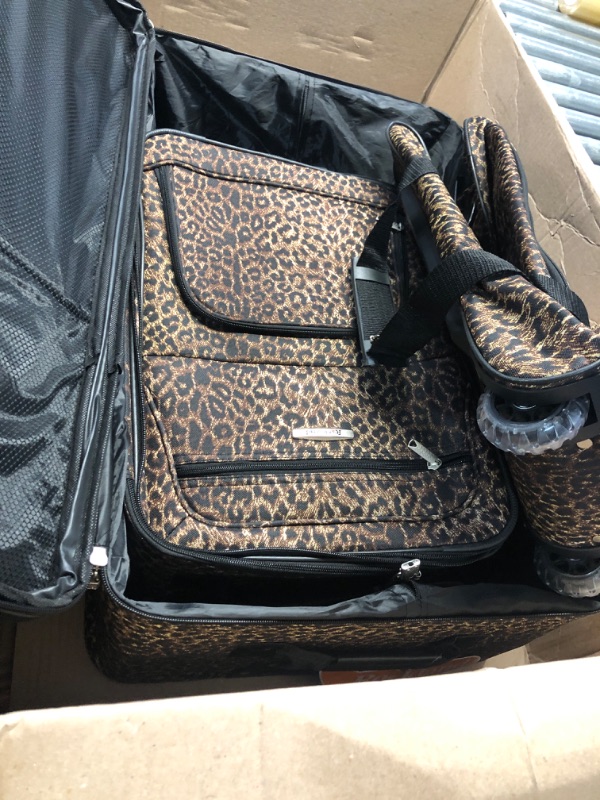 Photo 4 of (incomplete set) Rockland Jungle Softside Upright Luggage, Leopard, 4-Piece Set (14/19/24/28)