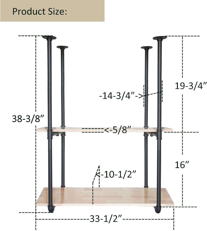 Photo 4 of (READ FULL POST) DIYHD 37" Ceiling Mount Black Shelf 2 Pairs U Shape Pumbing Pipe Bracket for Kitchen with Wooden Planks