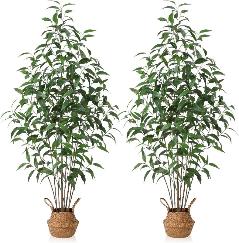 Photo 1 of Artificial Eucalyptus Tree,6Ft Tree Fake Plant in Pot for Home and Office Decor,Potted Faux Plants Tall Artificial Trees for Indoor,Outdoor,Lifelike Home Decoration 2Pack,Green
