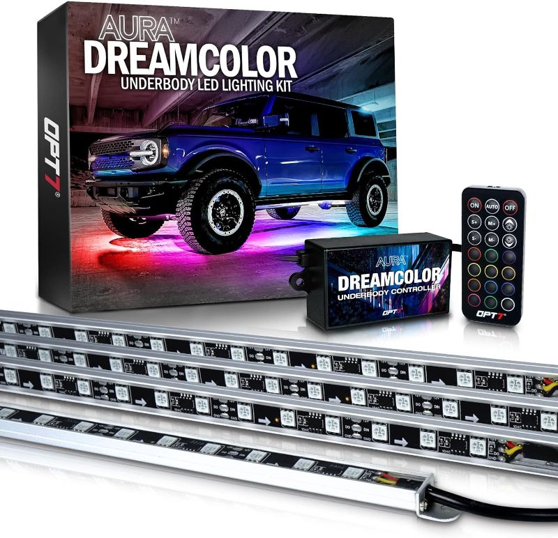 Photo 1 of [USED - UNABLE TO TEST FUNCTIONALITY]***
OPT7 Aura Dreamcolor Underglow Chasing Lights w/Wireless Remote, Waterproof Rigid Aluminum LED Light Bar, Exterior Neon Accent Underbody RGB-IC Light Kit, Multi Colors Mode, for Car Truck RV, 12V
