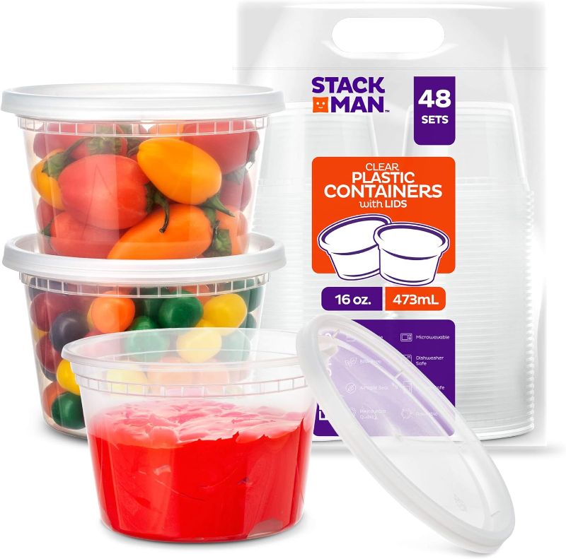 Photo 1 of [48 Sets -16 oz.] Plastic Deli Food Storage Containers with Airtight Lids - Soup Containers with Lids