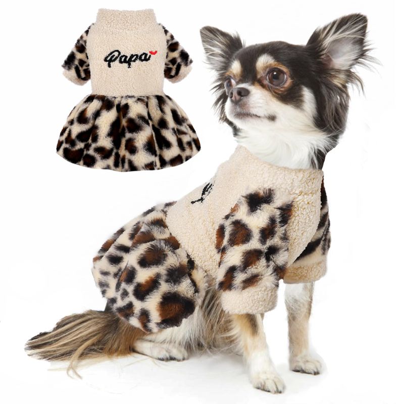 Photo 1 of **NON-REFUNDABLE BUNDLE OF 2**
Leopard Dog Sweater Dress Winter Warm Dog Dresses for Small Dogs Medium Beige