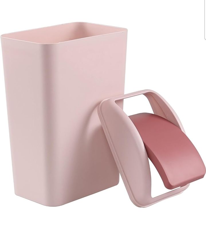 Photo 1 of **MINOR CRACK ON SIDE**
1-Pack 14 Liter Swing Top Trash Can, Slim Plastic Garbage Can with Swing Lid