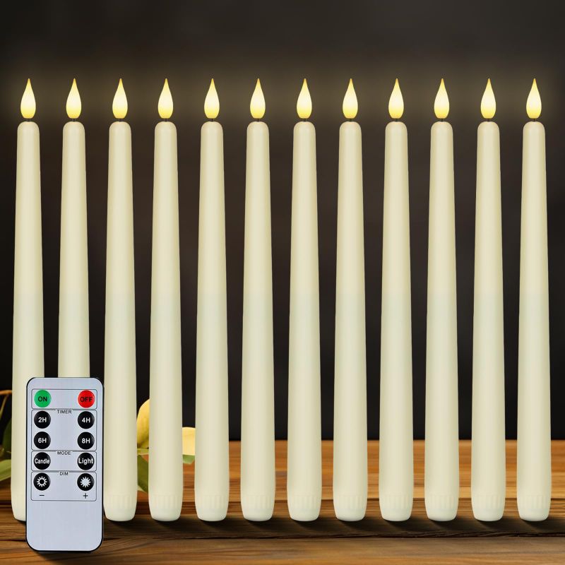 Photo 1 of Homemory 12 Pcs Flameless Taper Candles with Remote Timer Dimmer, 11 inches Ivory 12