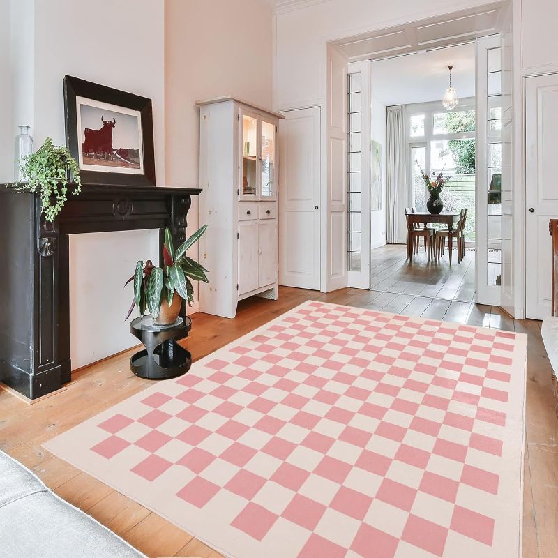 Photo 1 of (see all images) TRUEDAYS Area Rug 5x7 Modern Pink Checkered