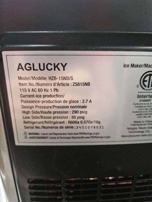 Photo 3 of **UNABLE TO FULLY TEST**
Kismile Nugget Ice Makers Countertop,Pebble Ice Maker Machine with Crushed Ice, 35lbs/Day Silver Upgrade 1