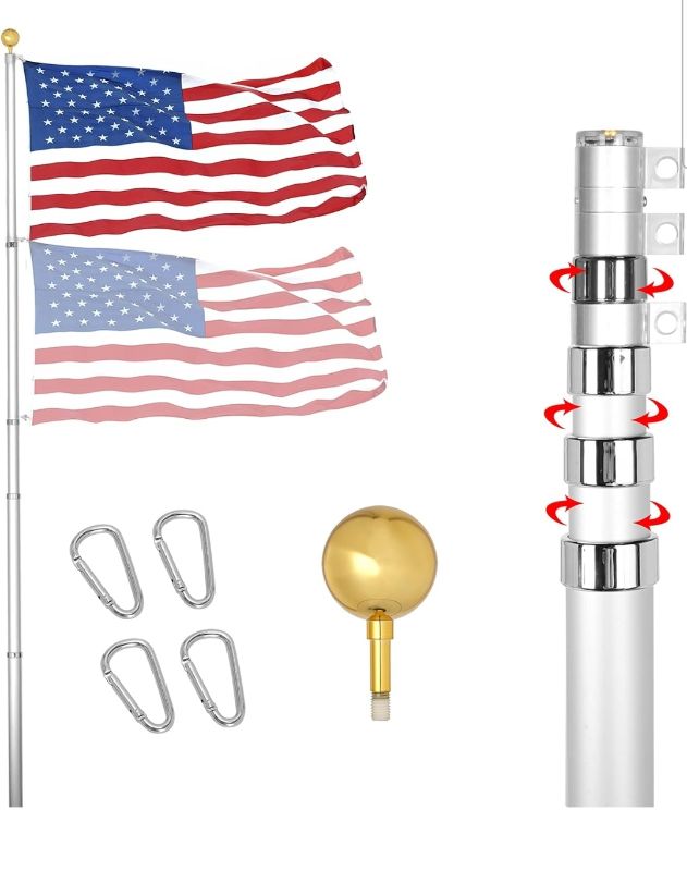 Photo 1 of **MISSING ACCESSORIES**
Flag Poles for Outside In Ground 20ft Telescoping Flagpole Heavy Duty 16 Gauge Aluminum