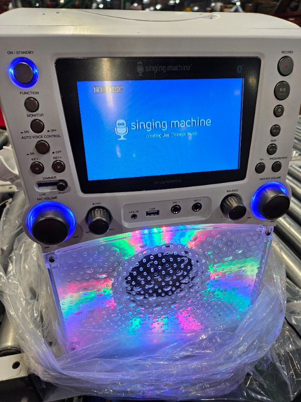 Photo 2 of Singing Machine STVG785BTW Bluetooth Karaoke Machine with LCD Lyrics Monitor and Disco Lights, White