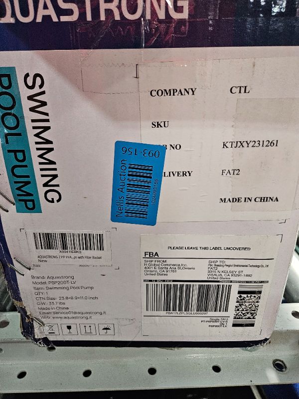 Photo 3 of **UNABLE TO TEST**
AQUASTRONG 3HP In/Above Ground Single Speed Pool Pump, 115V, 9350GPH, High Flow, Powerful Self Primming Swimming Pool Pump