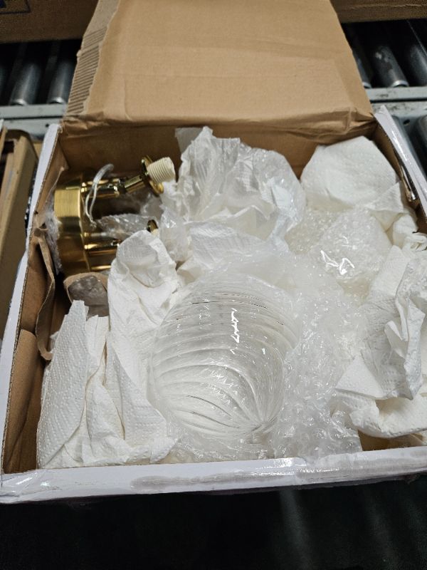 Photo 1 of **UNABLE TO TEST**
6-Light Gild Brass and Clear Blown Glass Small Chandelier