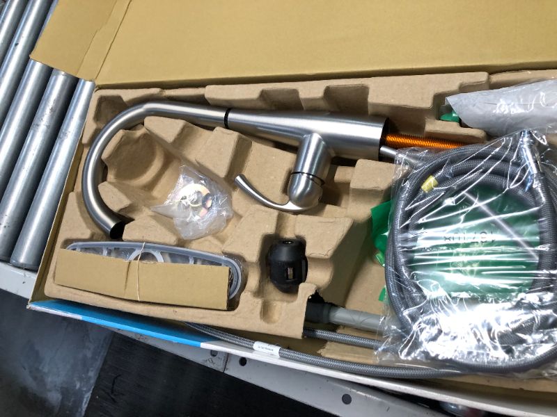 Photo 2 of **OPEN BOX - APPEARS UNUSED**
Moen 87014SRS Essie Pull-Down Sprayer Kitchen Faucet in Spot Resist Stainless with Soap Dispenser, Spot Resist Stainless