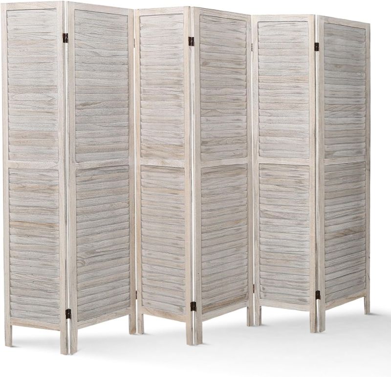 Photo 1 of **DAMAGED**
ECOMEX Wood Room Dividers 4 Panel 5.6 FT Tall Hand-Woven White Room Divider and Folding Privacy Screens