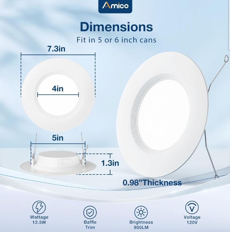 Photo 1 of **NON-REFUNDABLE BUNDLE OF 4 - UNABLE TO TEST**
Amico 24 Pack 5/6 inch 5CCT LED Recessed Lighting, Dimmable, 12.5W=100W