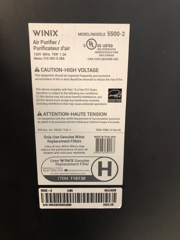 Photo 3 of (READ FULL POST) Winix 5500-2 Air Purifier with True HEPA, PlasmaWave and Odor Reducing Washable AOC Carbon Filter Medium , Charcoal Gray