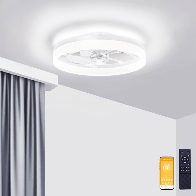 Photo 1 of VOLISUN Low Profile Ceiling Fans with Lights and Remote, 19.7in Fandelier Ceiling Fan Flush Mount