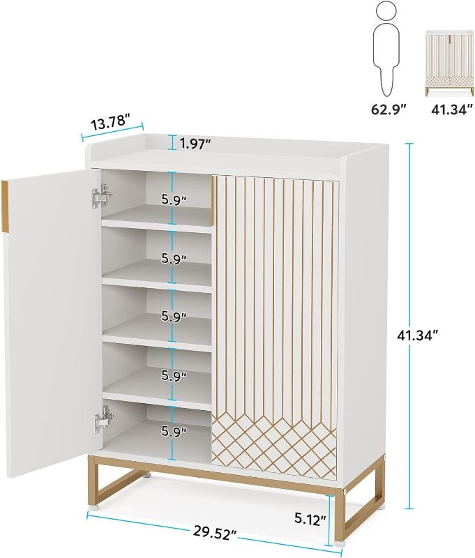 Photo 4 of (NON-REFUNDABLE) Tribesigns White, 25 Pair Shoe Cabinets with Doors, 5-Tier Modern Shoe Rack Organizer Cabinet White and Gold