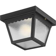 Photo 1 of **UNABLE TO TEST - MISSING ONE GLASS WINDOW**
2-Light Matte Black Outdoor Flush Mount Light