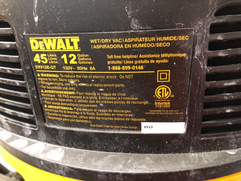 Photo 4 of ***HEAVILY USED AND DIRTY - MISSING FILTER AND COLLECTION BAG - OTHER PARTS LIKELY MISSING AS WELL***
DEWALT 12 Gallon STEALTHSONIC Poly Wet/Dry Vacuum, DXV12P-QTA Newest Noise Reduction Vac, Heavy Duty Shop Vacuum for Jobsite/Workshop, Reduce Motor Noise