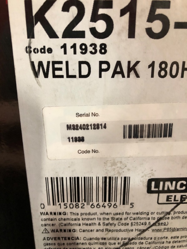 Photo 3 of **UNABLE TO TEST**
Lincoln Electric Weld Pak 180 Hd