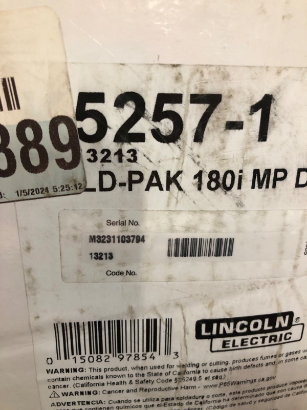 Photo 3 of **UNABLE TO TEST**
180 Amp Weld-Pak 180i Multi-Process Stick/MIG/Flux-Core/TIG, 120V or 230V Aluminum Welder with Spool Gun sold separately