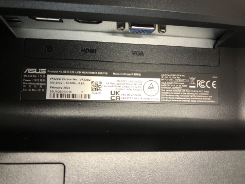 Photo 1 of ASUS 21.5" 16:9 FreeSync Eye Care IPS Monitor