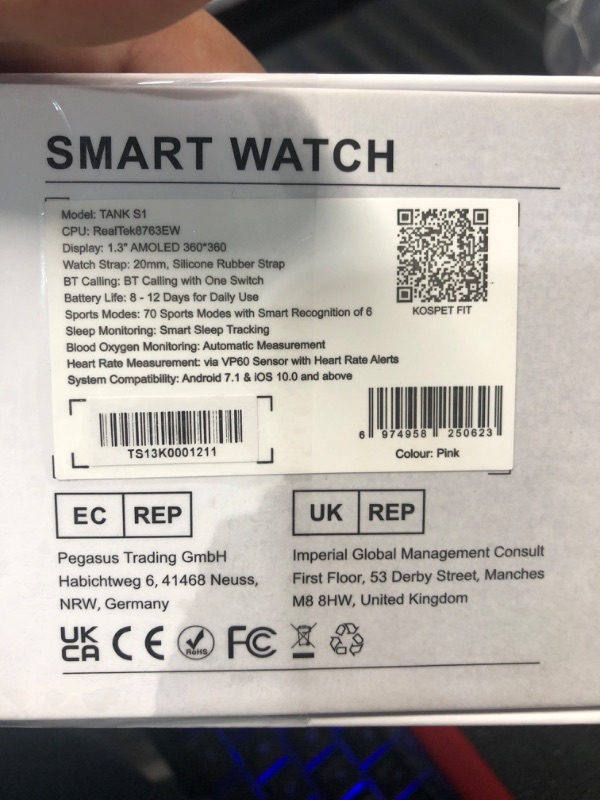 Photo 2 of KOSPET Smart Watches for Women, 50 Days Battery, 50M Waterproof, Fitness Watch with Bluetooth Call, Ai Voice Assistant 24H Sleep Monitoring,1.3" AMOLED Display Smartwatch for Android iOS Pink TANK S1-Pink