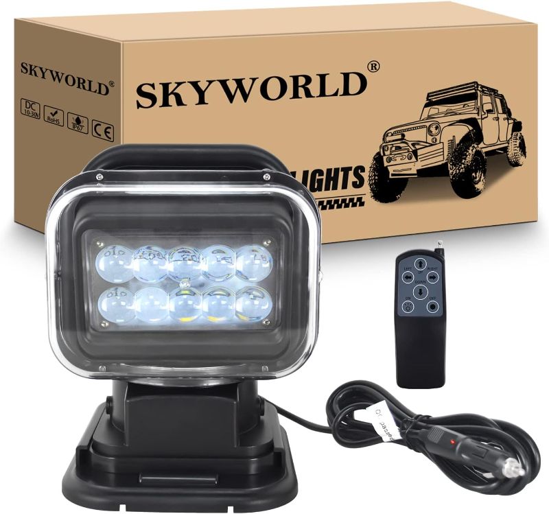 Photo 4 of SKYWORLD 5D 50W LED Search Light, Portable Magnetic Base 360° Rotating Remote Control Led Work Light, 12V 24V Driving Lights Lamp for Car Off Road Truck 4x4 SUV ATV Protection Emergency Lighting
