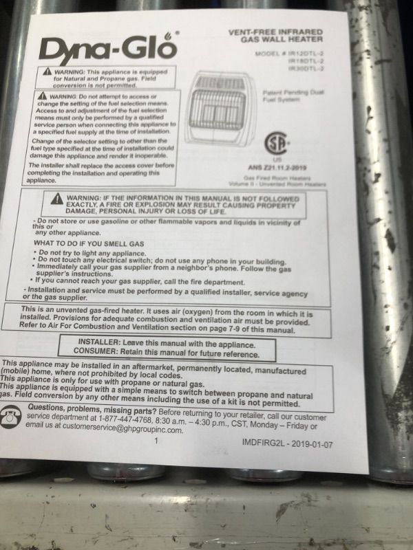 Photo 6 of ***USED - LIKELY MISSING PARTS - UNABLE TO VERIFY FUNCITONALITY***
Dyna-Glo 12000-BTU Wall-Mount Indoor Natural Gas Vent-Free Radiant Heater