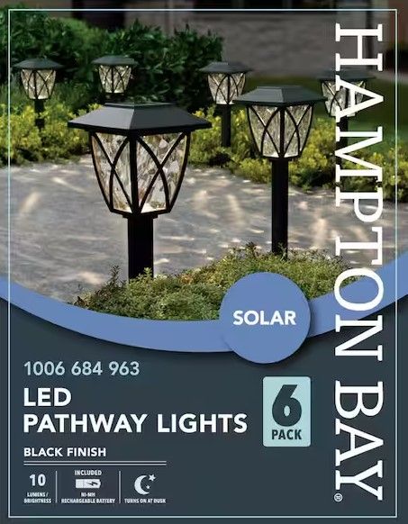 Photo 1 of  Hampton Bay 10 Lumens Black LED Outdoor Solar Path Light (6-Pack)