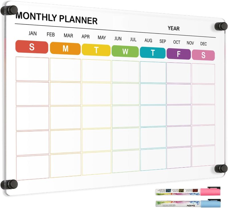 Photo 1 of Acrylic Calendar for Wall, 16"×24" Acrylic Wall Calendar Large Acrylic Board for Wall, Clear Dry Erase Board Wall Mount Familiy Planning Board (Monthly Planner)