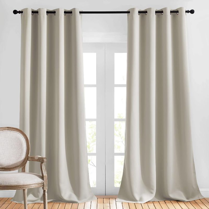 Photo 1 of NICETOWN Room Darkening Curtains for Bedroom, Window Treatment Thermal Insulated Solid Grommet Window Treatments, Natural, Set of 2, W52 x L90
