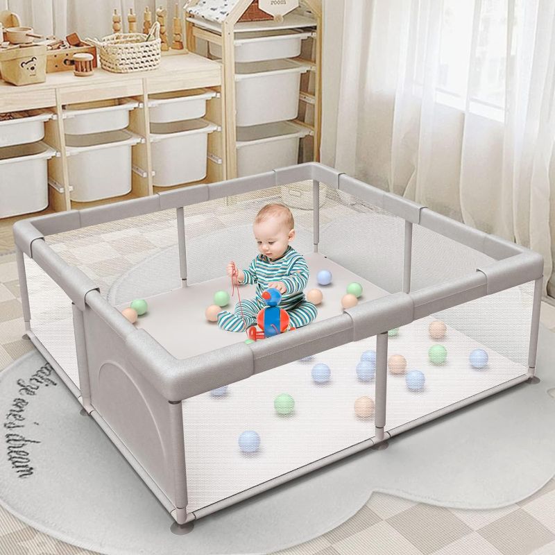 Photo 1 of Baby Playpen Play Pens for Babies and Toddlers Baby Fence Baby Play Yards for Indoor & Outdoor with Breathable Mesh Anti-Fall Playpen - Grey - 50" x 50"
