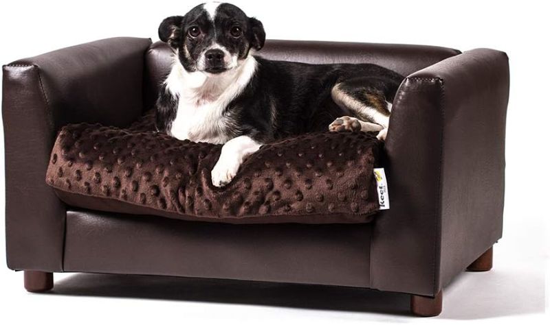 Photo 1 of **damaged corner see pics** Keet Fluffy Deluxe Pet Bed Sofa Chocolate Small -  23.0"L x 12.0"W x 17.0"Th
