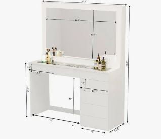 Photo 1 of (READ FULL POST) Boahaus Serena Modern Makeup Vanity with Lights, 7 Drawers, Vanity Mirror, Glass Top Vanity, Basic Knobs, Black Standard (Glass Top) (BLACK) 
