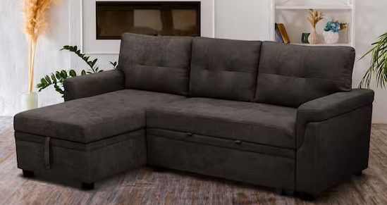 Photo 1 of **BOTH BOXES** HOMESTOCK Espresso Tufted Sectional Sofa Sleeper with Storage Twin Size Sofa Bed Fabric Velvet