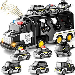 Photo 1 of Engineering Monster Trucks Toys for 2-4 Years Old Toddlers 5 in 1 Construction Transporter, Lights and Sounds, Excavator, Bulldozer, Crane, Lights and Sounds, Birthday Gifts Engineering Vehicle 5in1