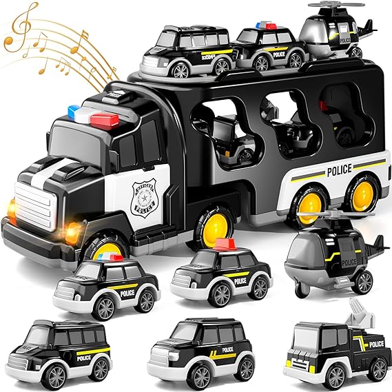 Photo 1 of Engineering Monster Trucks Toys for 2-4 Years Old Toddlers 5 in 1 Construction Transporter, Lights and Sounds, Excavator, Bulldozer, Crane, Lights and Sounds, Birthday Gifts Engineering Vehicle 5in1