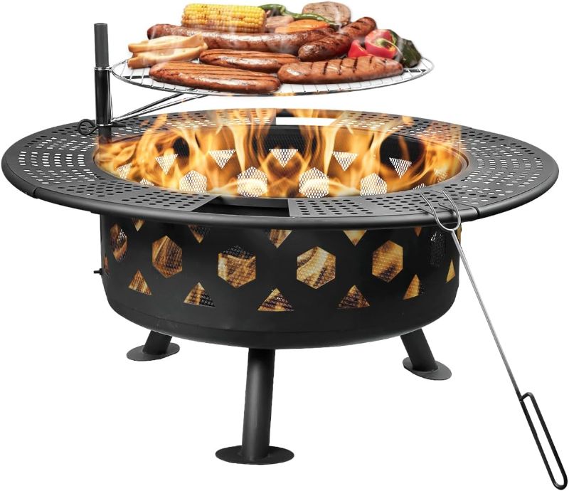 Photo 1 of **MISSING PIECES** Bettermade 32 Inch Outdoor Fire Pit, 2-in-One Large Camping Fire Pits **Missing cooking grill, legs, and fire poker*
