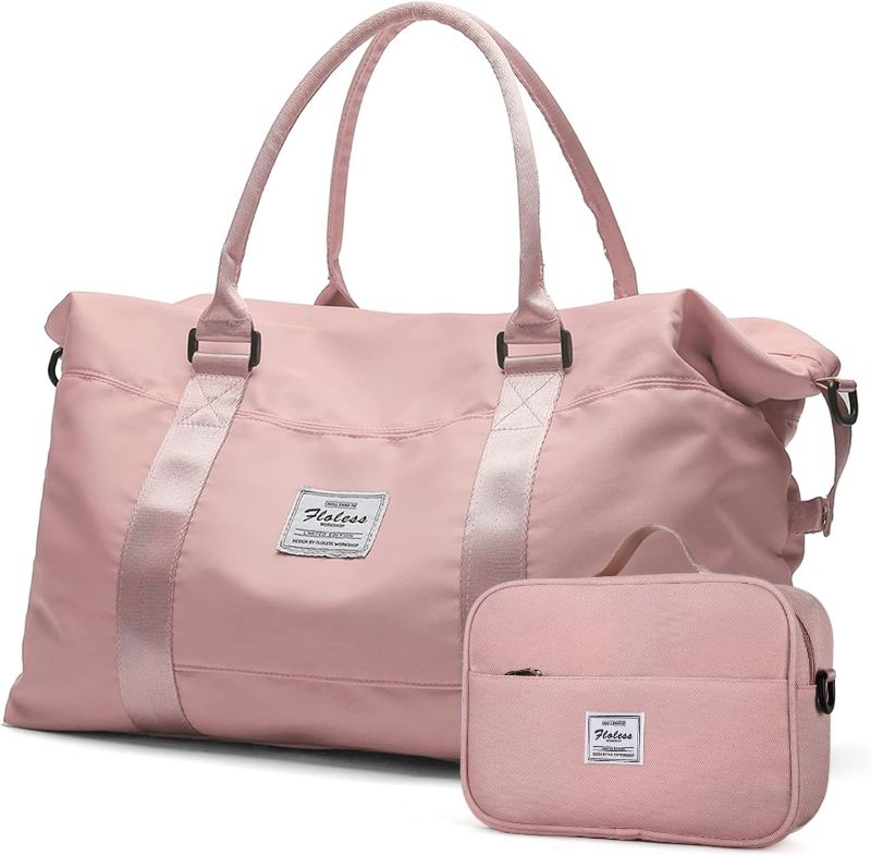 Photo 1 of Travel Duffel Bags for Women,Weekender Overnight Bag with Wet Pocket & Toiletry Bag,Carry On Personal Item Bag,Travel Tote Gym Bag, Pink, Large
